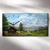Wanduhr Leinwand Bild Uhr Quarz 60x30 Blume Haus Bäume Produktbild-Vorschau 2