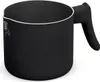 A black milk cooker with a white rim and a black handle, shown from a diagonal angle against a white background. Produktbild-Vorschau