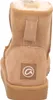 The back view of a tan boot with a logo on the heel. Voir les images du produit