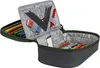 An open pencil case filled with pens, pencils, and erasers. Produktbild-Vorschau