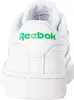 Close-up back view of a white Reebok Club 85 sneaker with green Reebok branding on the heel. Produktbild-Vorschau