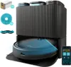 A robot vacuum cleaner and its accessories are displayed on a white background, with a smartphone showing its interface. Produktbild-Vorschau