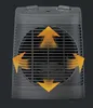 A dark gray Rowenta electric heater with orange arrows indicating airflow. Voir les images du produit