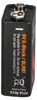 A close-up studio shot of a black 9V battery with orange text and warning symbols. Produktbild-Vorschau
