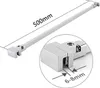 A silver metal stabilizer bar for a shower wall, shown with a close-up detail of its adjustable joint. Podgląd zdjęcia produktu