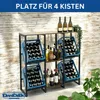 A metal and wood shelving unit designed to hold beverage crates and bottles, with a textured wall in the background. Produktbild-Vorschau