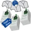 A product shot of vacuum cleaner bags and filters, with a blue tag indicating quantity. Produktbild-Vorschau