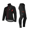 A black and red cycling jacket and pants set. Podgląd zdjęcia produktu