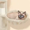 A Siamese cat is resting in a plush basket attached to a cat tree. Podgląd zdjęcia produktu