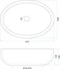 Technical drawing of an oval sink with dimensions. Náhled obrázku produktu
