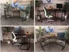 Collage of four images showing an L-shaped desk from different angles, set up in a home office environment with plants and artwork. Náhled obrázku produktu