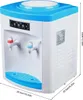 A white and blue water dispenser is shown from a slightly angled front view, with dimensions indicated by lines and text. Podgląd zdjęcia produktu