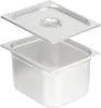 A stainless steel food pan and its lid are displayed separately against a white background. The pan is square with a lip, and the lid is flat with a small handle in the center. Podgląd zdjęcia produktu