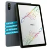 A tablet is shown from the back and front, with text overlays highlighting its specifications. Produktbild-Vorschau