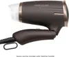 A close-up side view of a brown hairdryer with a gold accent ring and a transparent nozzle. Náhled obrázku produktu