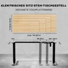 Diagram showing the dimensions and adjustable height of an electric sit-stand desk frame. Produktbild-Vorschau