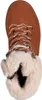A top-down view of a brown boot with white and brown laces and cream-colored fur lining. Produktbild-Vorschau
