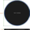 A top-down and side view of a round wireless charger with dimensions indicated. Produktbild-Vorschau