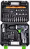 A black carrying case containing a cordless drill, two batteries, a charger, and various drill bits and accessories. Náhľad obrázku produktu