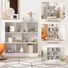 A collage of images showing a white bookshelf with various decorative items and books, along with close-ups of similar bookshelf units labeled in German. Náhľad obrázku produktu