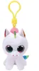 A white unicorn plush toy with a yellow clip attached to its head. Anteprima dell’immagine prodotto