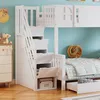A child's bedroom with a white bunk bed with stairs and drawers, a dresser, and a stuffed animal. Náhled obrázku produktu