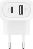 A white dual-port USB charger with a USB-C port and a USB-A port. Anteprima dell’immagine prodotto