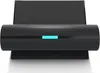A black cylindrical device with a blue light strip is shown on a black stand against a white background. Produktbild-Vorschau
