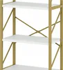 A close-up view of a white and golden bookshelf. Produktbild-Vorschau