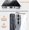 A collage of images showing a clear phone case with precise cutouts and sensitive buttons. Produktbild-Vorschau