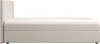 Side view of a beige boxspring bed with a headboard and mattress. Voir les images du produit