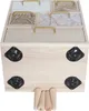 A wooden storage unit with multiple drawers and decorative fronts, shown with its legs detached. Náhled obrázku produktu