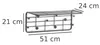 A wall-mounted shelf with hooks, with dimensions indicated by measurement lines and text. Voir les images du produit