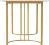 The underside of a white marble-patterned table with a gold metal frame. Voir les images du produit