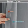 A hand is shown holding a gray curtain, indicating the front and back of the fabric. Produktbild-Vorschau
