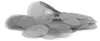 A pile of round, metallic mesh screens on a white background. Produktbild-Vorschau