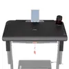 A close-up view of a black treadmill desk attachment with a tablet holder, cup holder, and control panel. Podgląd zdjęcia produktu