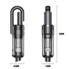 Two views of a black handheld vacuum cleaner with dimensions indicated. Produktbild-Vorschau