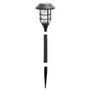 A disassembled solar garden light consisting of the light head, a pole, and a ground stake, shown against a white background. Produktbild-Vorschau