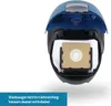 A vacuum cleaner bag is shown inside the opened compartment of a blue vacuum cleaner. Produktbild-Vorschau