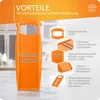 A marketing image showcasing an orange vegetable slicer with various feature callouts. Anteprima dell’immagine prodotto