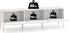 A light beige TV lowboard with three open compartments, each displaying a weight icon indicating its load capacity. Produktbild-Vorschau