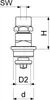 A technical drawing of a plumbing fitting with dimensions indicated. Produktbild-Vorschau