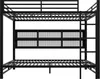 A black metal triple bunk bed frame shown from the front against a white background. Náhled obrázku produktu