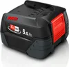 A black Bosch 18V 5.0 Ah lithium-ion battery pack shown at a slight angle on a white background. Podgląd zdjęcia produktu