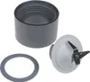 A set of blender parts, including a blade assembly, a gasket, and a threaded cap, are laid out on a white background. Produktbild-Vorschau