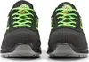 A front view of a pair of black and green safety shoes. Voir les images du produit