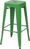 A green metal bar stool is shown against a white background. Voir les images du produit