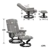 Diagrams and measurements of a recliner chair and ottoman. Voir les images du produit