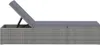 A side view of a grey poly rattan sun lounger with a grey cushion, with the backrest raised. Náhľad obrázku produktu